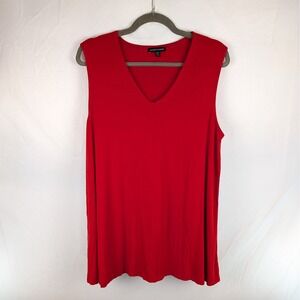Eileen Fisher Red Knit Sleeveless V Neck Tank Top Womens L Office Siren Workwear